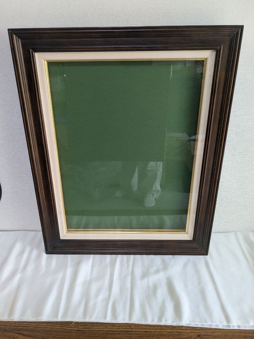 額縁 木製 黒檀 P12 金縁 アクリル付き アンティーク ヴィンテージ