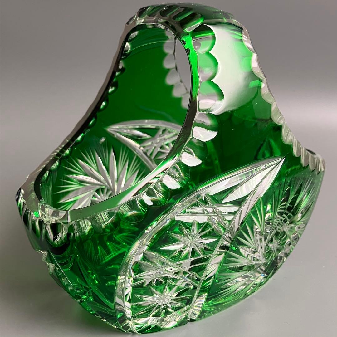 希少 切子 クリスタル カット ガラス バスケット 鉢 オブジェ 置物 小物入れ