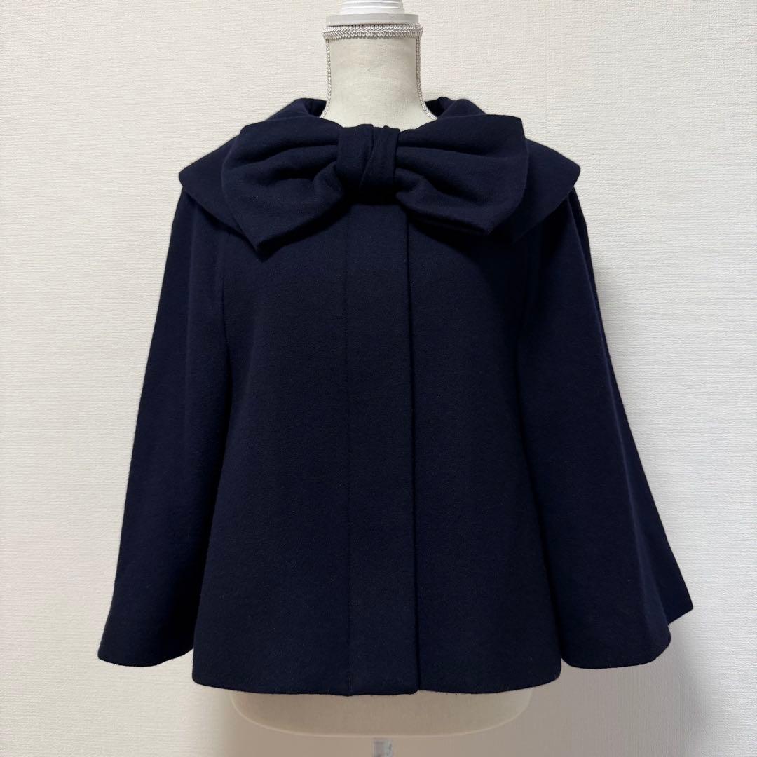 Jane Marple　ケープ　ポンチョ　コート　リボン　ネイビー　日本製　M