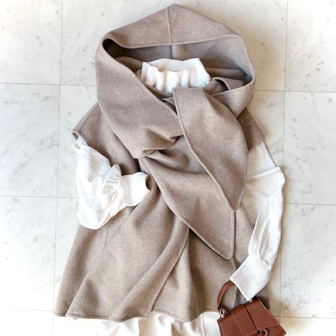 美品 ユナイテッドアローズ ベスト ジレ フード付き ノーカラー ベージュ F