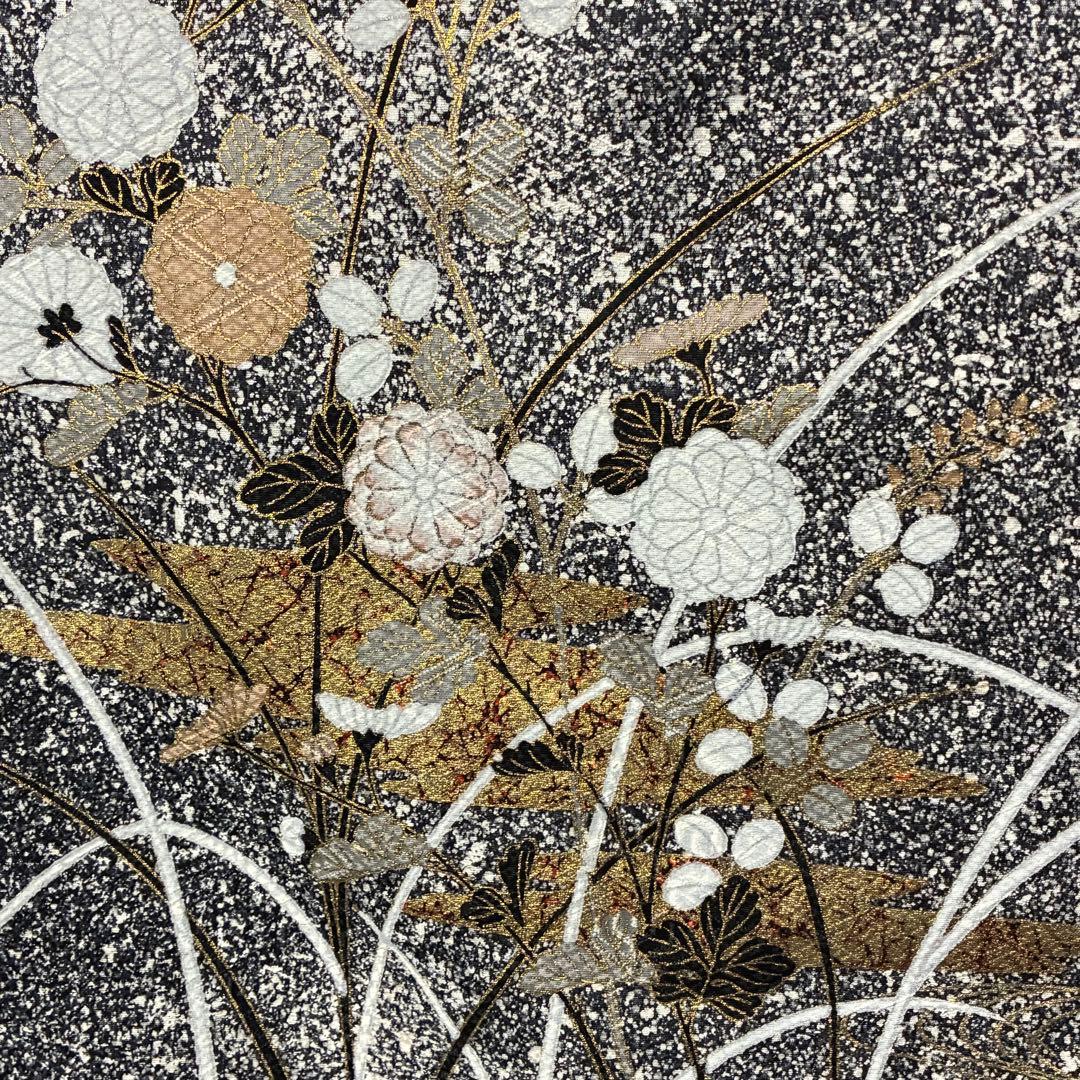 D144 訪問着　叩き染め　花模様　金彩　正絹　着物　袷　極美品