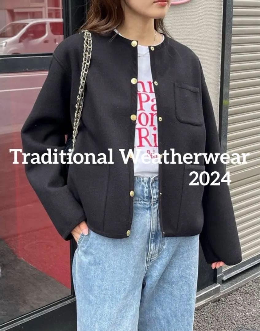 トラディショナルウェザーウェア　アークリー　ダブルフェイスノーカラージャケット