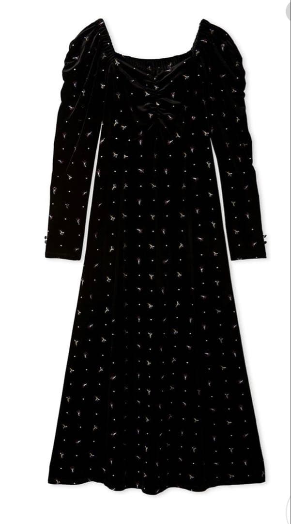 【完売品】リリーブラウン エンブロイダリーベロアワンピース　黒　ブラック　花