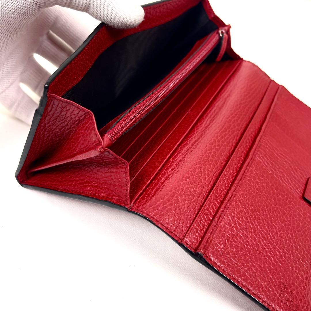 グッチ　長財布　インターロッキング　GGロゴ　フラップ　シボ革　レッド　未使用級