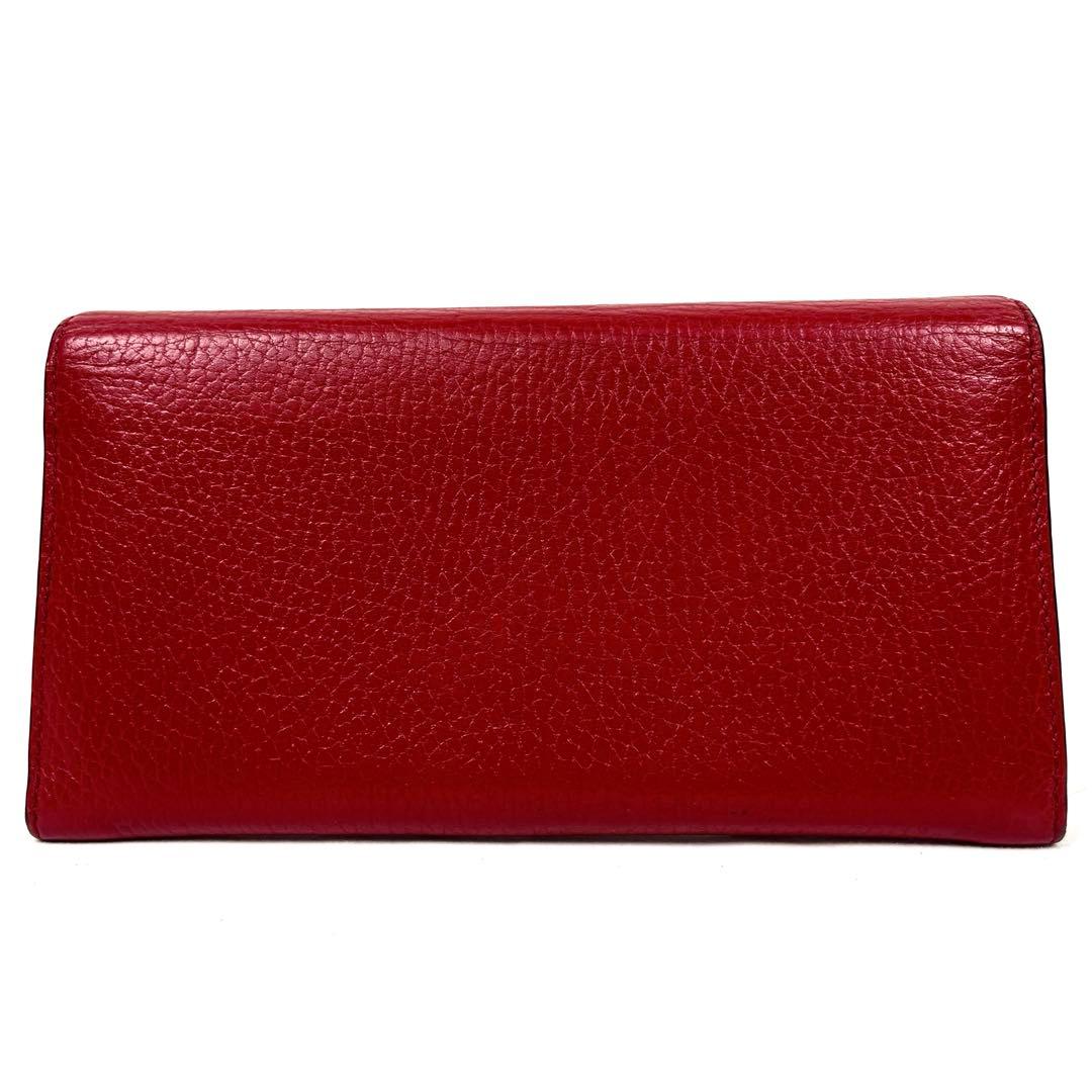 グッチ　長財布　インターロッキング　GGロゴ　フラップ　シボ革　レッド　未使用級