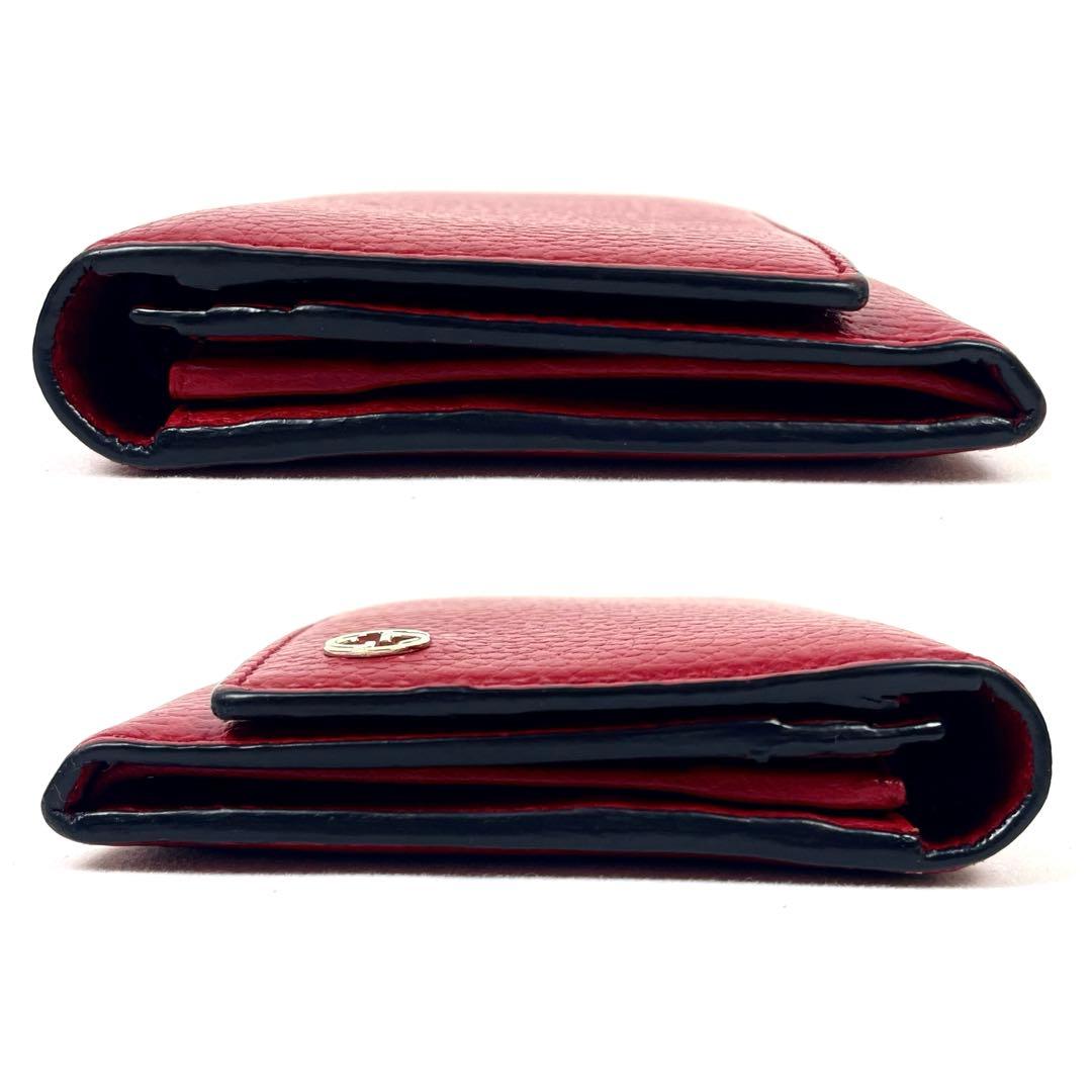 グッチ　長財布　インターロッキング　GGロゴ　フラップ　シボ革　レッド　未使用級