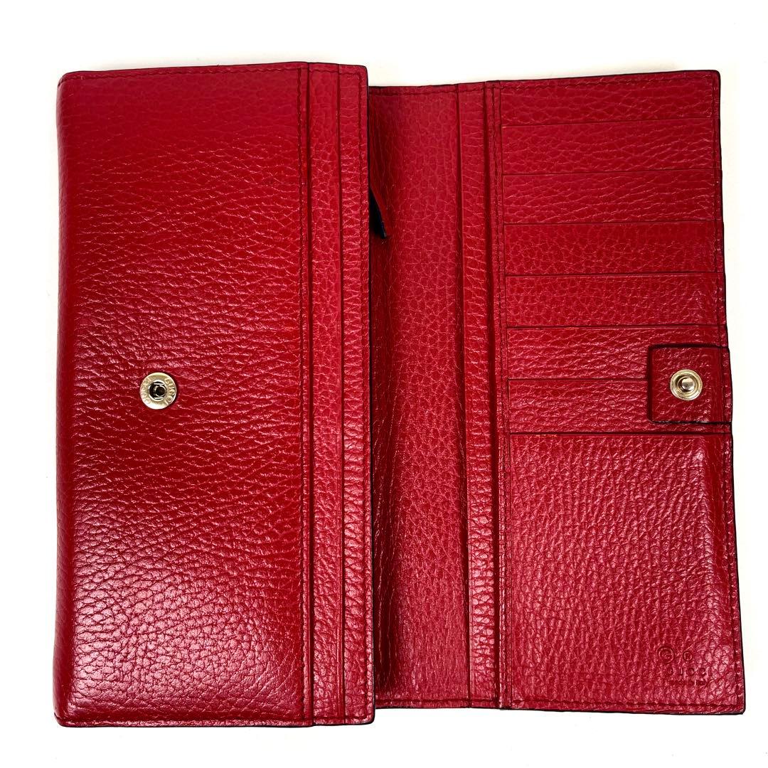 グッチ　長財布　インターロッキング　GGロゴ　フラップ　シボ革　レッド　未使用級