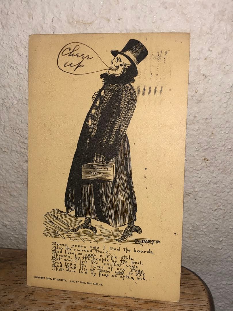 アンティーク 19s スカル　髑髏　骸骨　ハロウィン　ポストカード　死神　レトロ