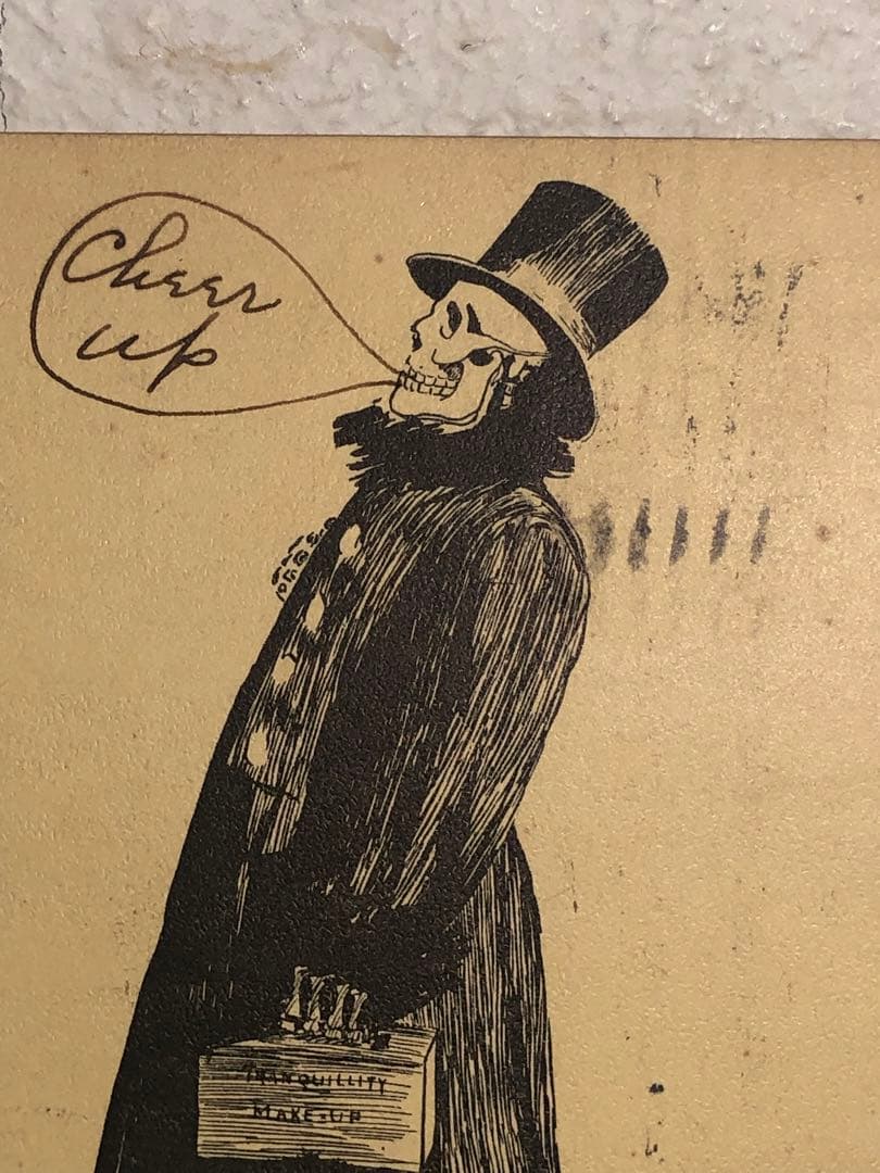 アンティーク 19s スカル　髑髏　骸骨　ハロウィン　ポストカード　死神　レトロ