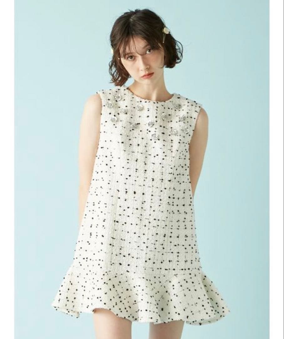 新品タグ付き Lily brown ツイードビジューAラインミニワンピース