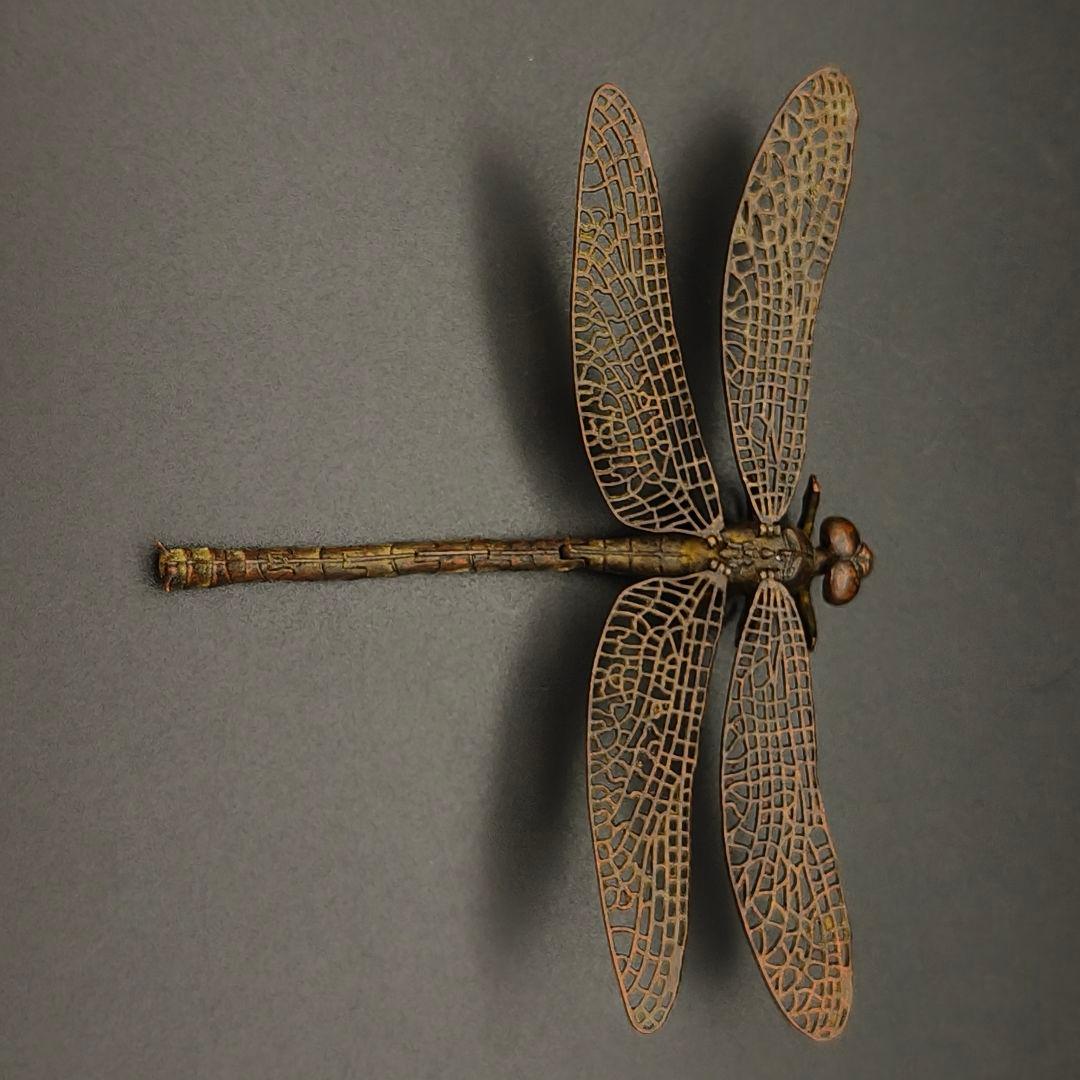 ホ*マ様 銅製置物　勝虫　蜻蛉　トンボ　雨宮宗作　関節可動　金工品　茶道具