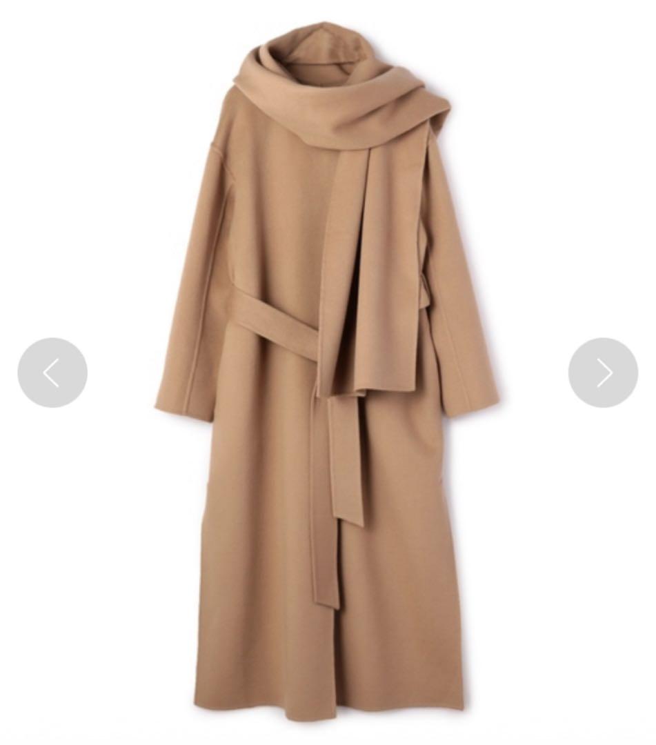 美品 エストネーション ストール付ウールダブルフェイスロングコート キャメル