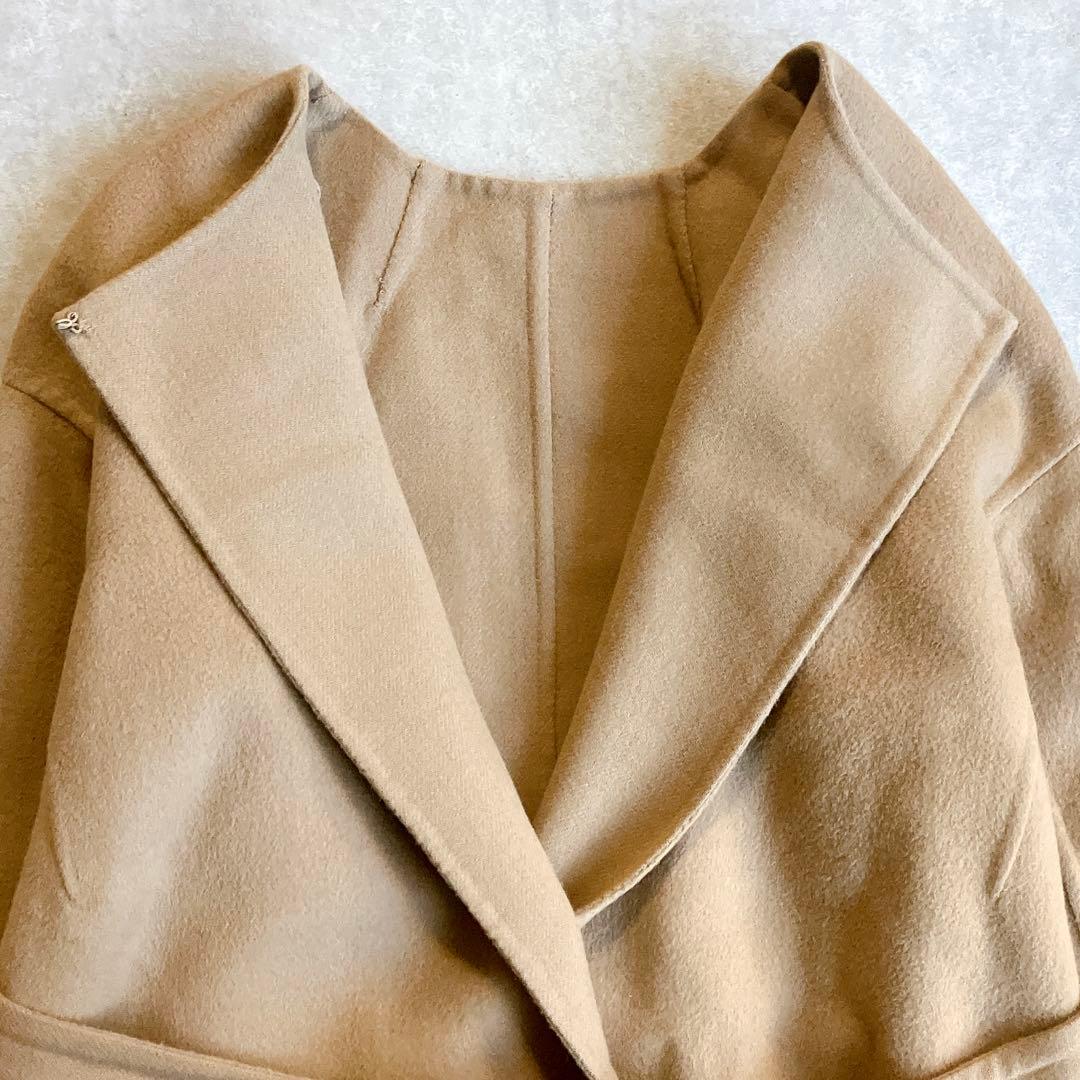 美品 エストネーション ストール付ウールダブルフェイスロングコート キャメル