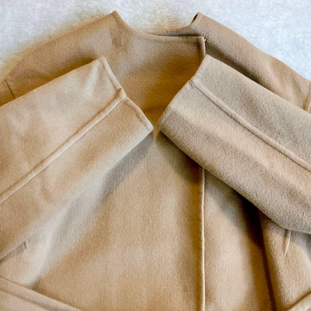 美品 エストネーション ストール付ウールダブルフェイスロングコート キャメル