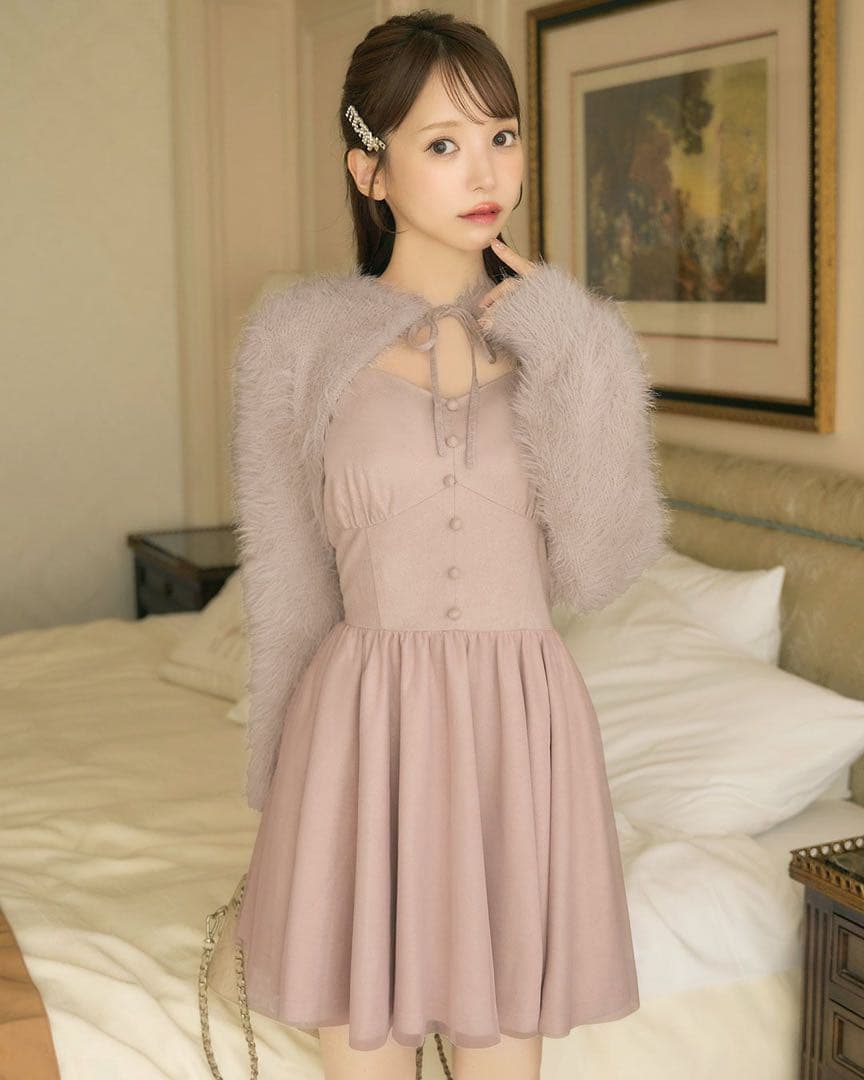 シャギーボレロsetコルセット風キャミワンピ