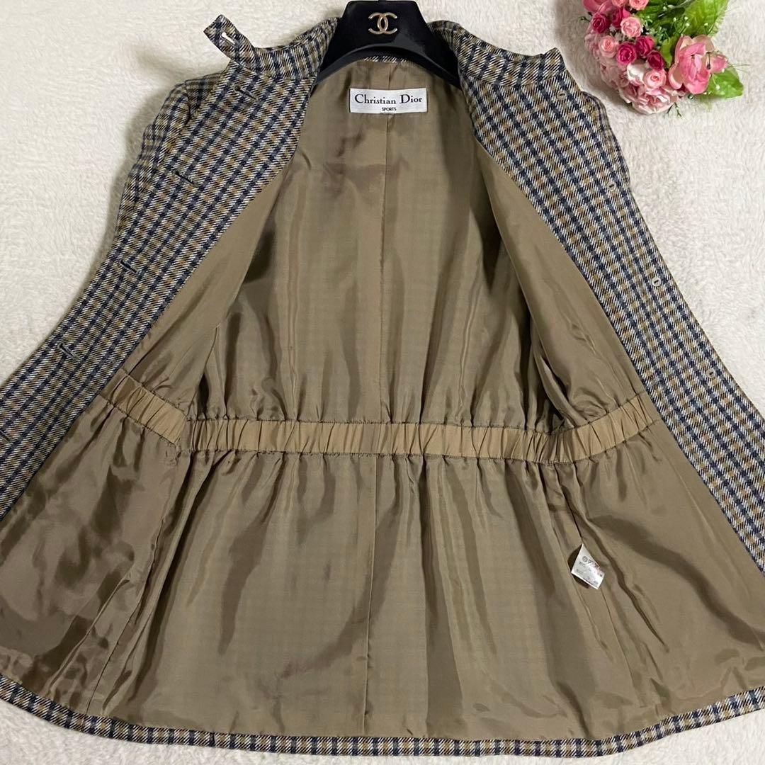 【美品】クリスチャンディオール ハーフコート チェック イエロー×グレー M