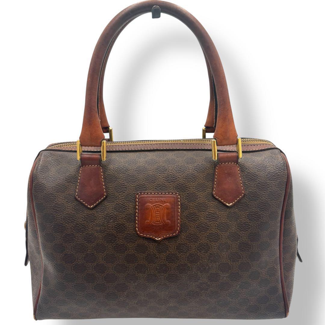 CELINE 　マカダム ハンドバッグ ミニボストン ブラウン
