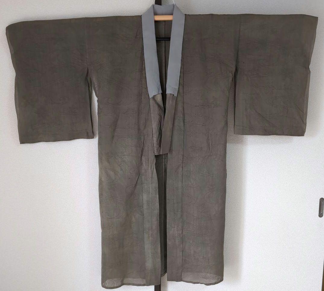 【三花】本麻　洗える長襦袢　カラー襦袢　カーキ　　利休鼠　リサイクル　su