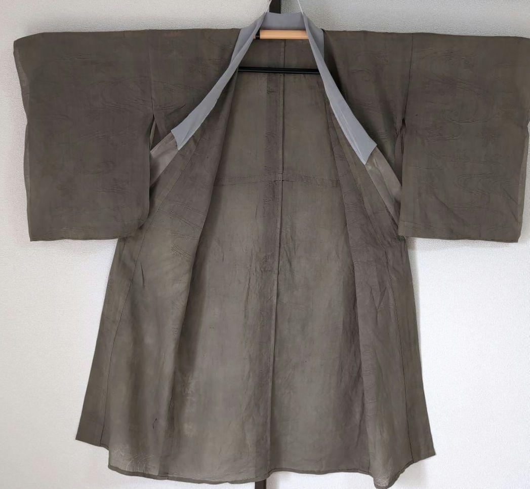 【三花】本麻　洗える長襦袢　カラー襦袢　カーキ　　利休鼠　リサイクル　su