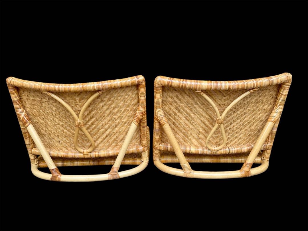 山川ラタン 天然籐編み 座椅子 2点セット ナチュラル 皇室御用達 傷防止カバー