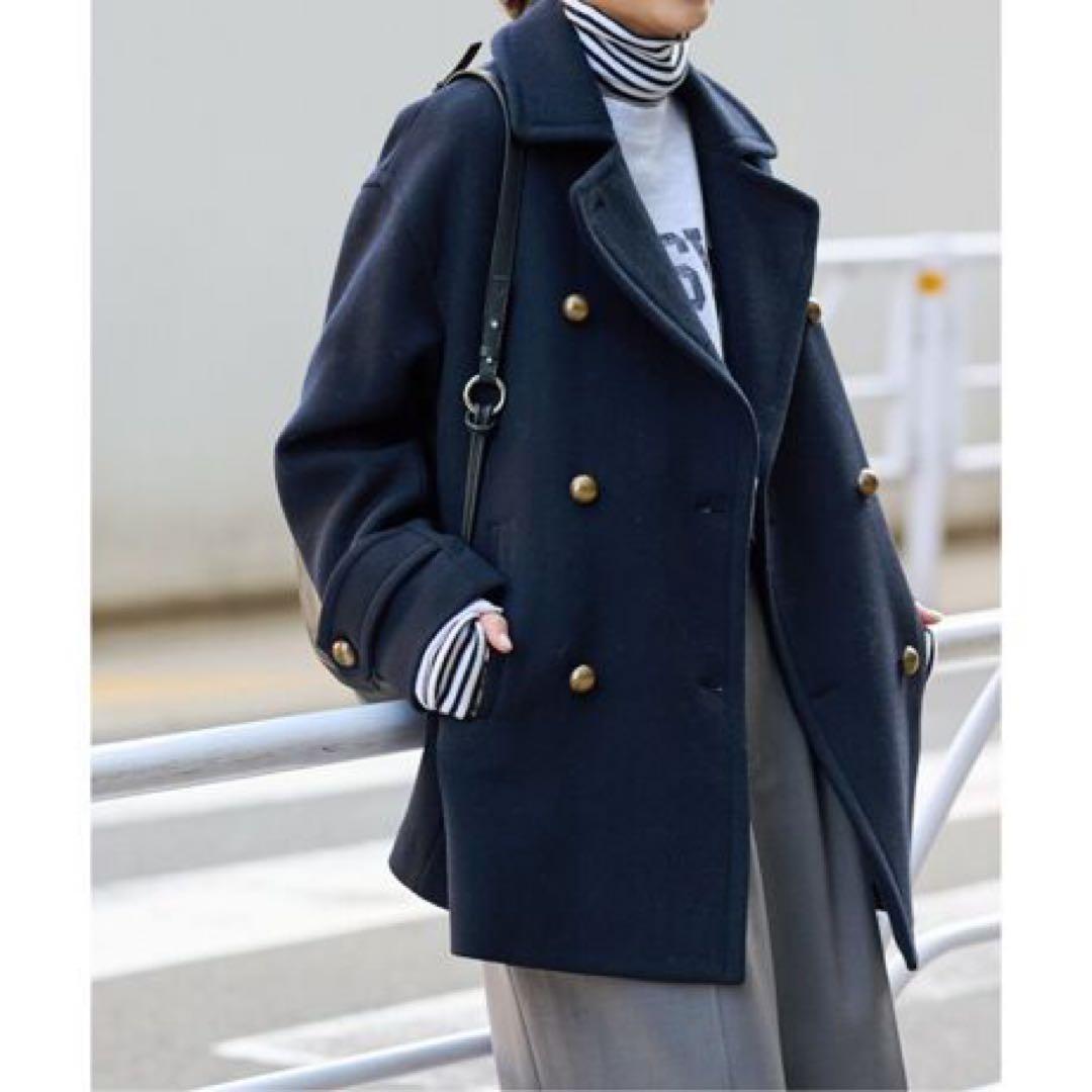 ジャーナルスタンダード MANTECOダブルクロスPコート ネイビー 金釦