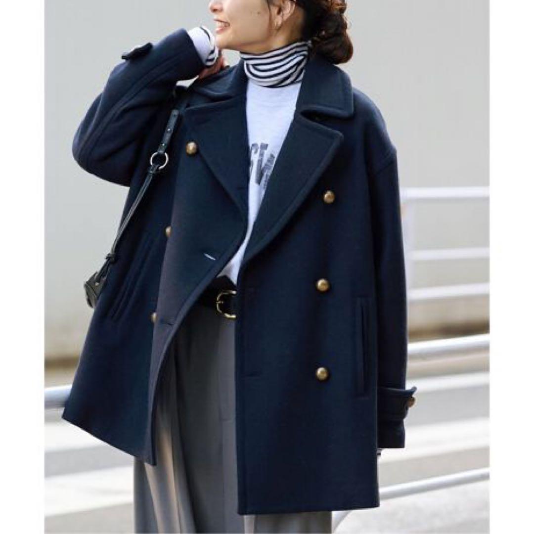 ジャーナルスタンダード MANTECOダブルクロスPコート ネイビー 金釦