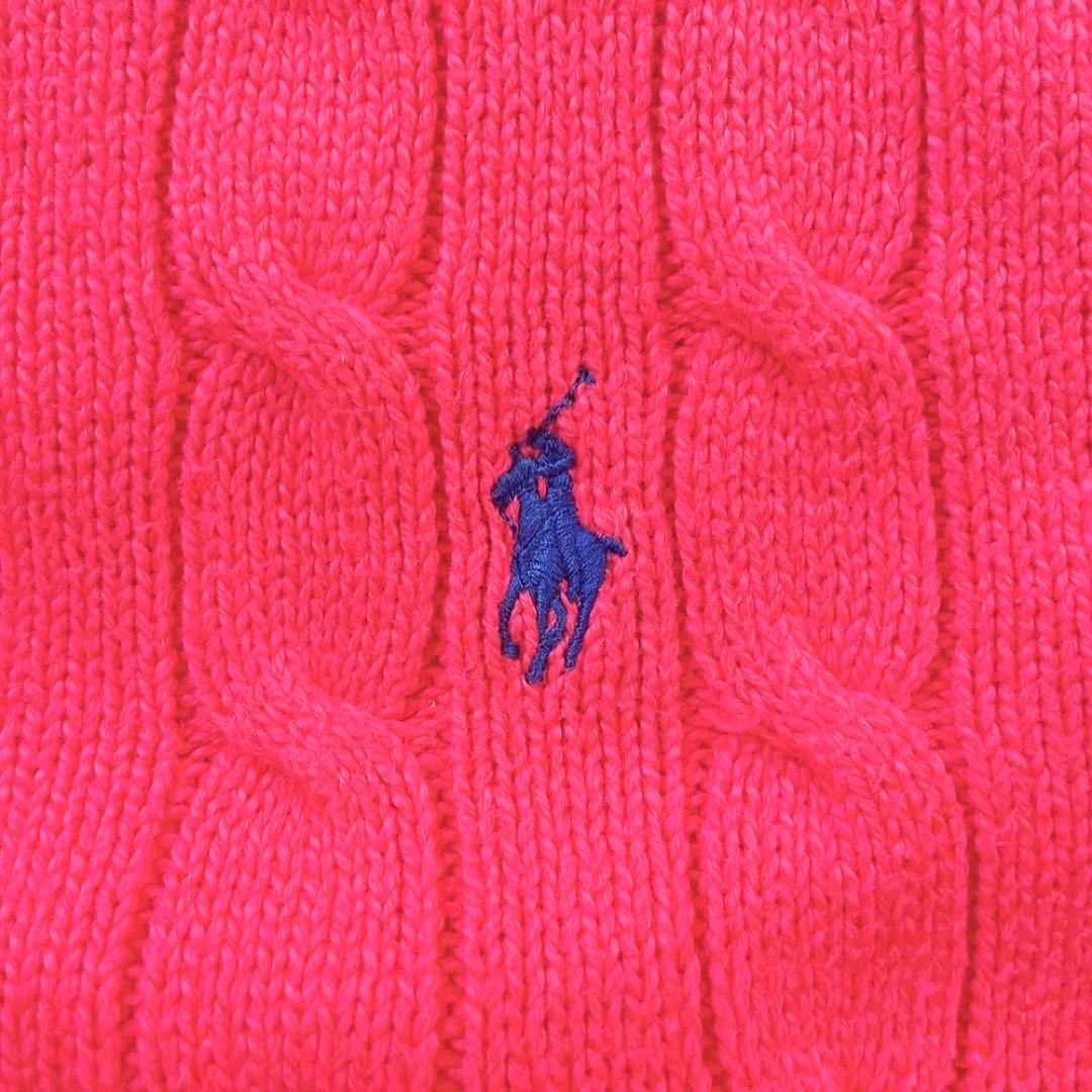 ラルフローレン ニット セーター 赤 ケーブル編み 丸首 レディースにも ロゴ