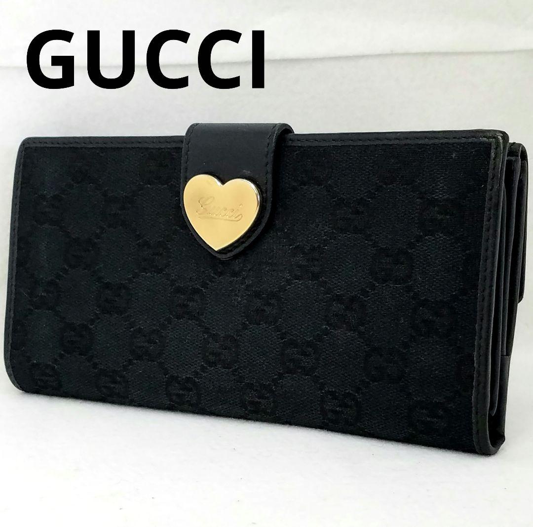 GUCCI グッチ GGキャンバス ブラック 黒 長財布 ラブリーハート金具