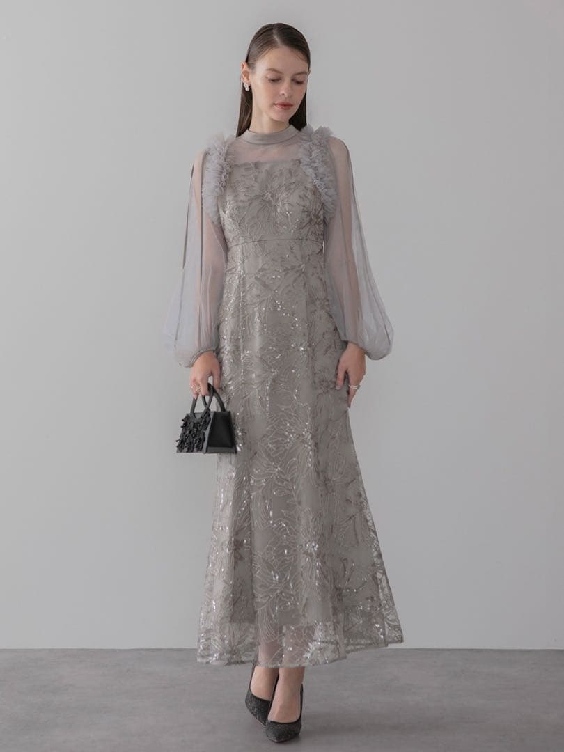 パールカラーボウタイフラワーレースフィッシュテールワンピースドレス結婚式二次会