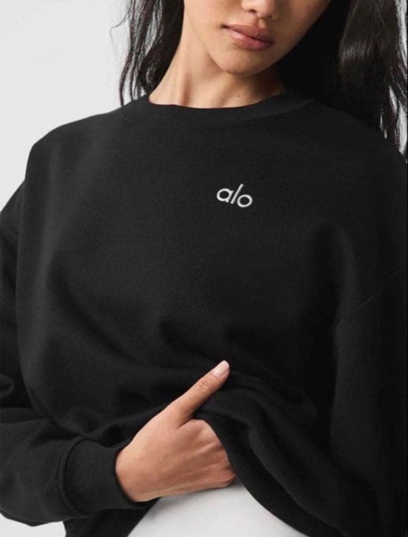 alo 裏起毛ブラック クルーネック トレーナー レディースMサイズ スウェット