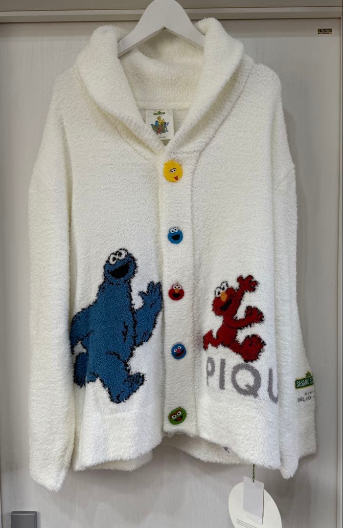 ジェラートピケ　新品　ジャガード　ショール　カーディガン　セサミストリート