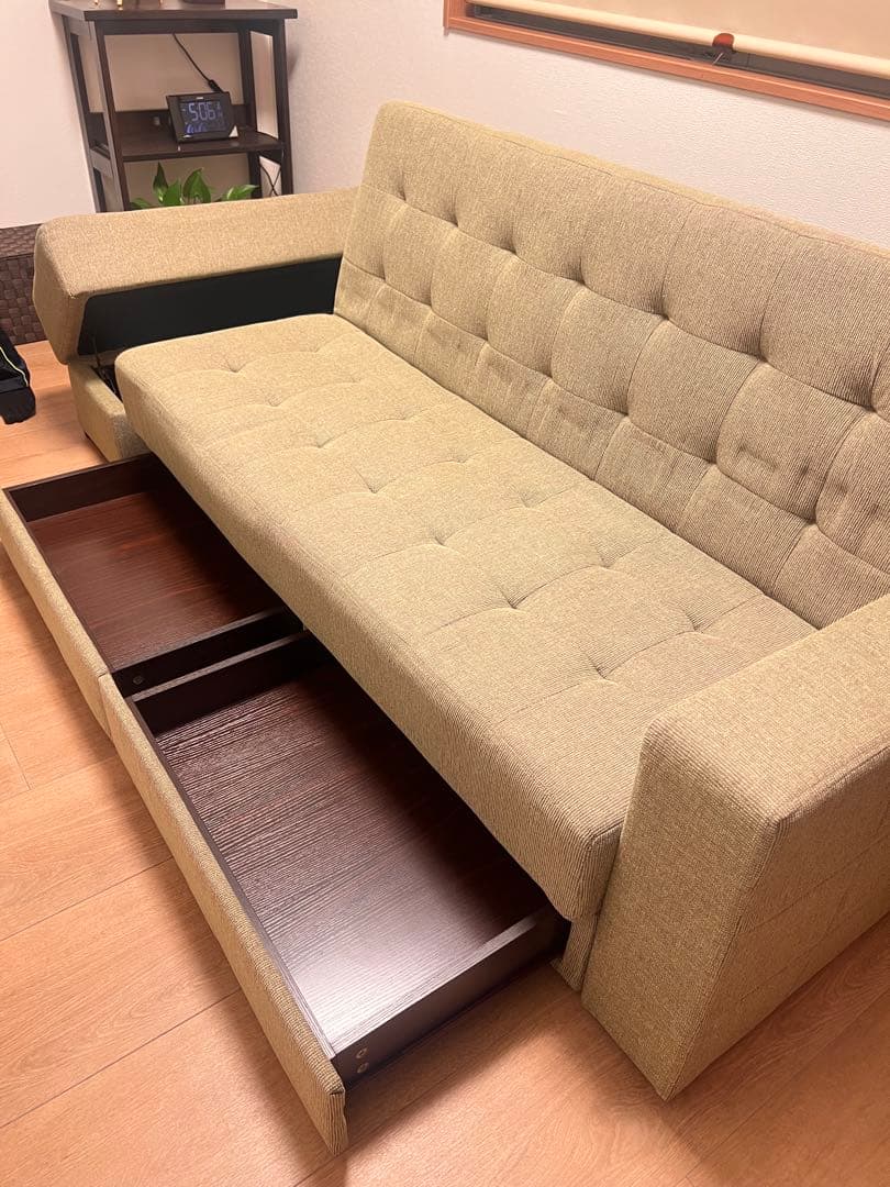 収納付きソファベッド　2-3人掛け　グリーン