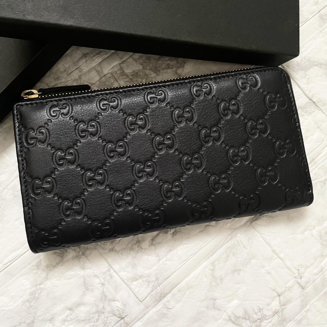 未使用級✨GUCCI グッチ 長財布 シマ GG L字ファスナー レザー 黒