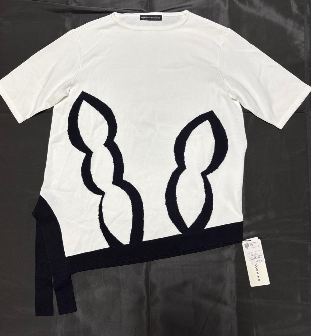 HIROKO KOSHINO イレギュラーヘム 洋梨インターシャニット 40