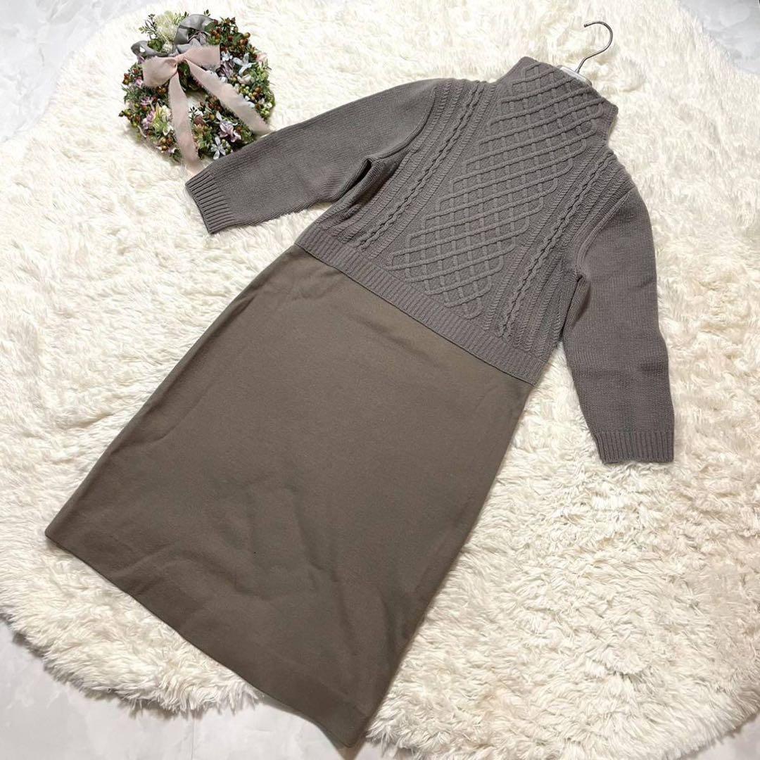 本物 最高級ライン 白タグマックスマーラ ケーブルニット切替 ワンピース