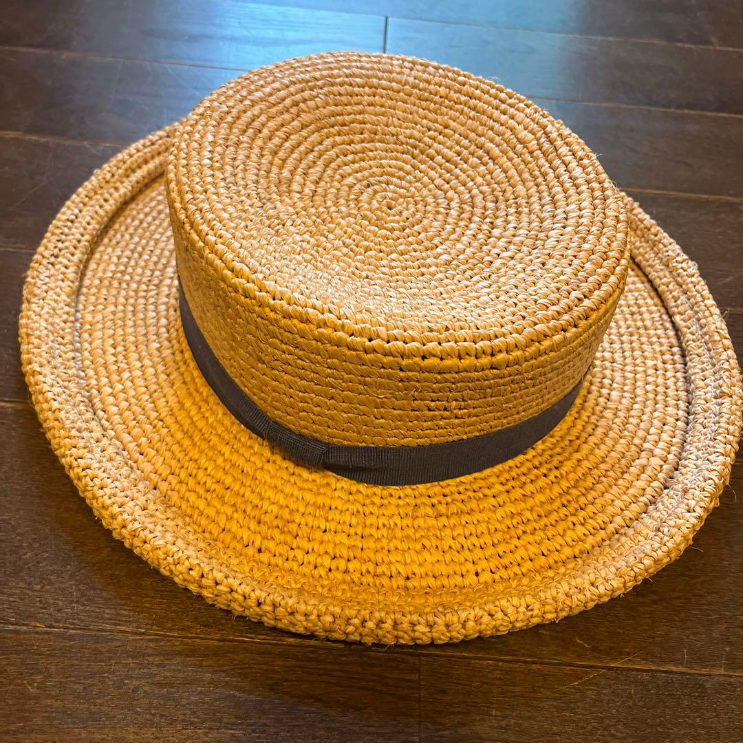 メゾンドソイル ラフィア帽子 ダークブルーリボン付き