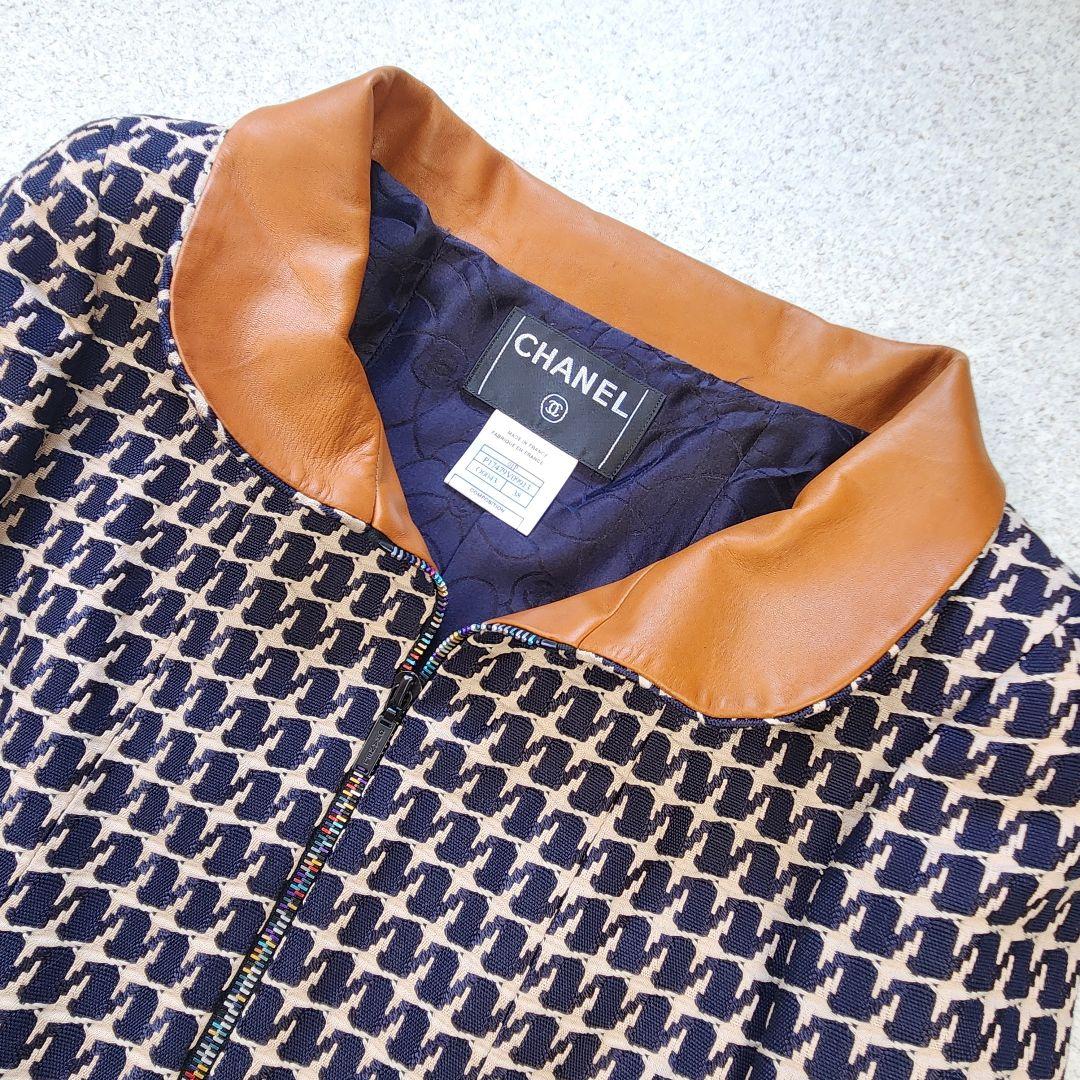 CHANEL ✨01P ツイード ジップアップ ジャケット レザー切替 38