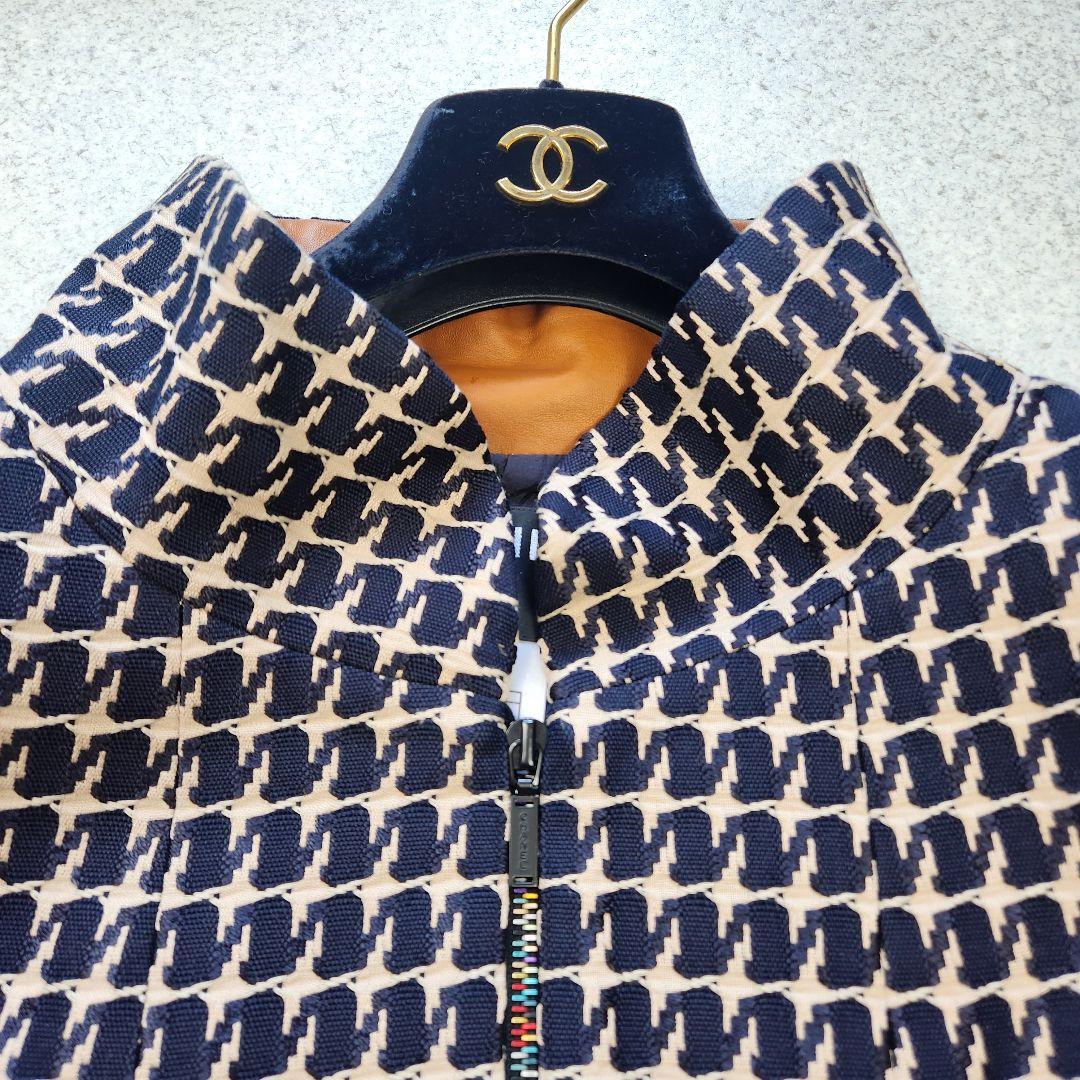 CHANEL ✨01P ツイード ジップアップ ジャケット レザー切替 38