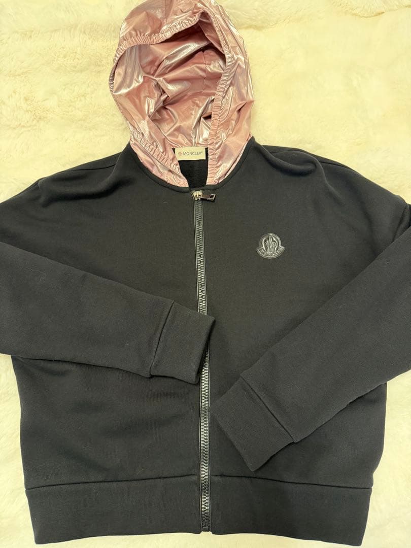 MONCLER フード付きジャケット 黒/ピンク　キッズ12サイズ