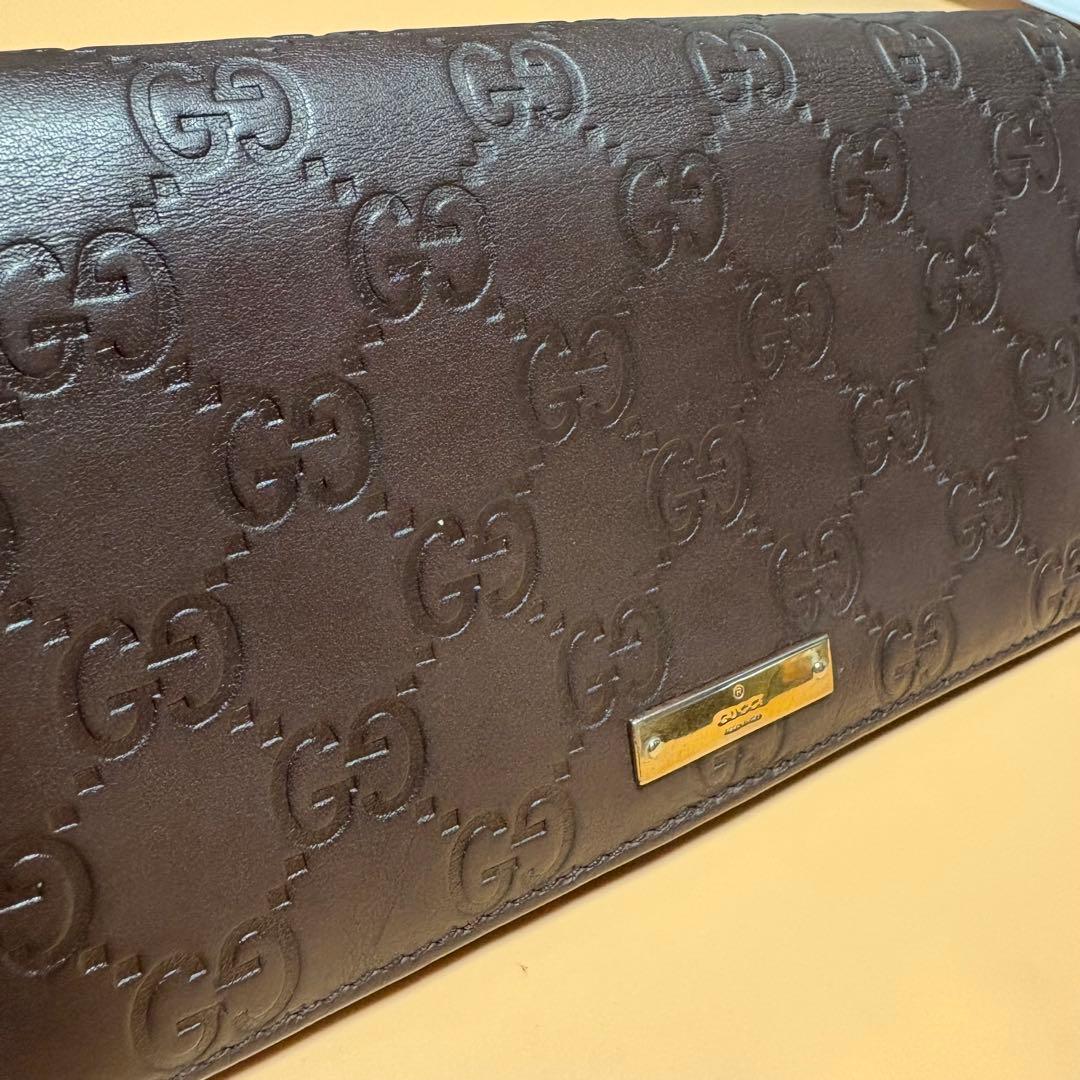 GUCCI GGモチーフ レザー長財布 ダークブラウン