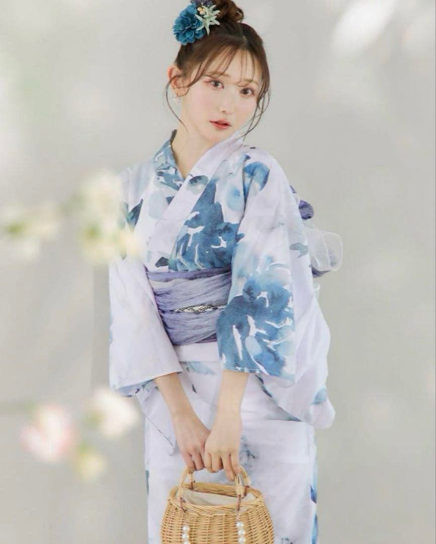 青　花柄の浴衣 3点セット　sugar