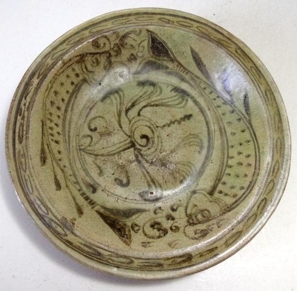 宋故録 スコータイ 鉄絵魚文皿 直径約27cm ソコタイ スンコロク