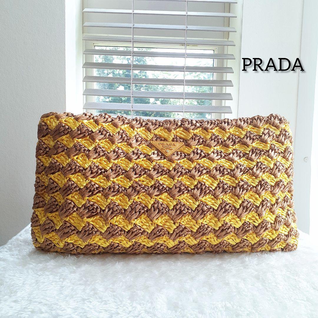 ⭐PRADA⭐　美品　プラダ　ラフィアクロケット　クラッチバッグ