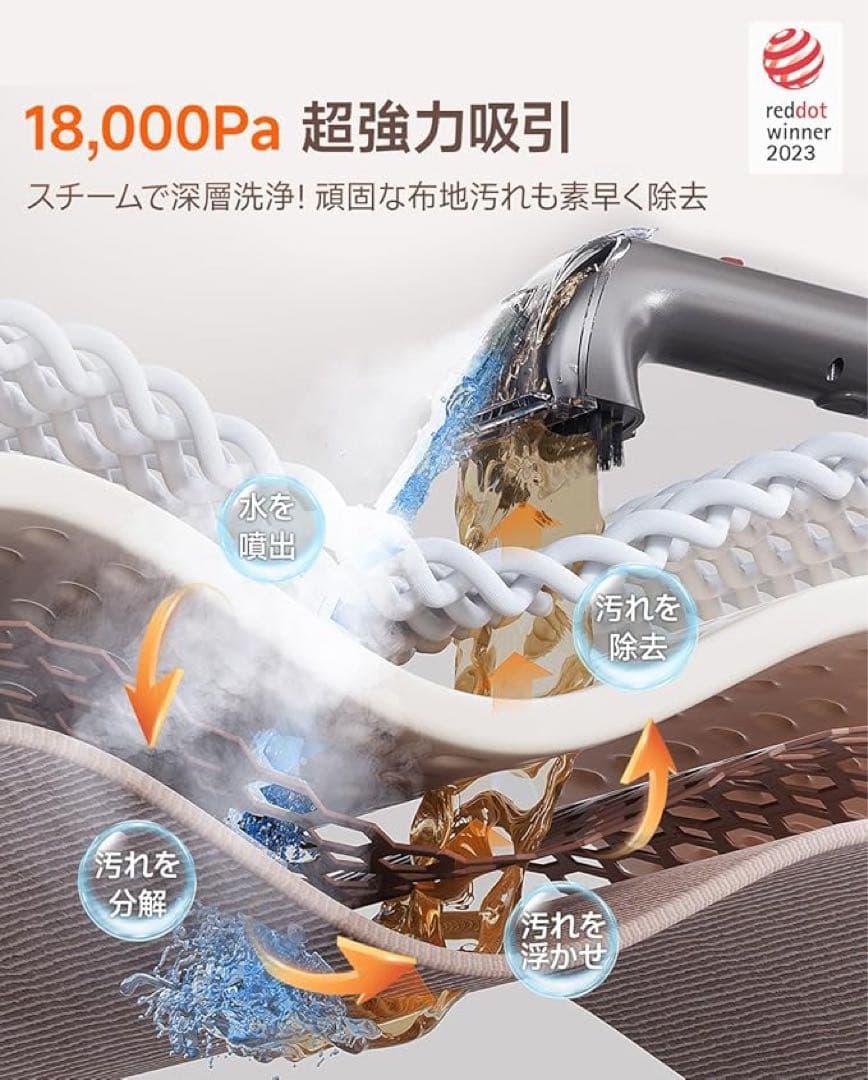 新品スチームクリーナー 18000Pa 超強吸引力 リンサークリーナー 布洗浄機