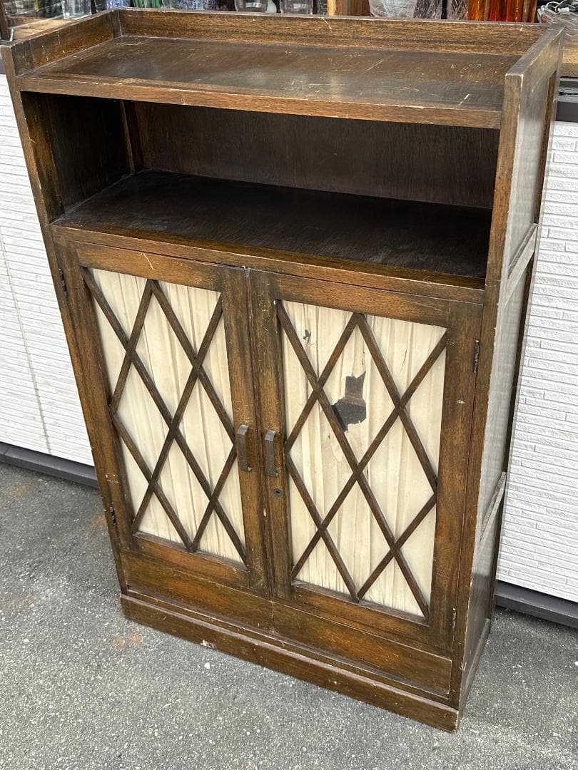 アンティーク 木製 ガラス戸棚 本棚 ブラウン インテリア ビンテージ 古家具