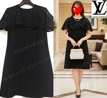 極美品 LOUIS VUITTONルイヴィトン シルクレースワンピース 黒 36