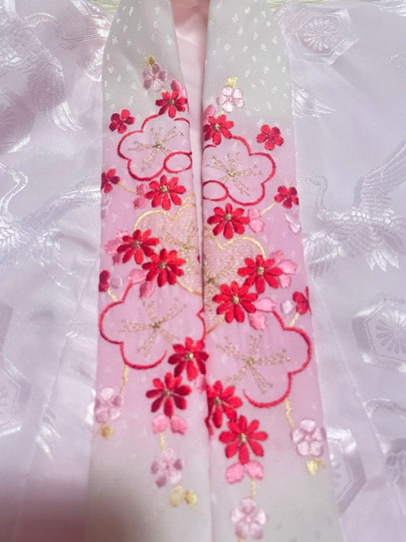 お宮参り　産着　掛け着　金駒刺繍　絞り　正絹　高級　半襟　七五三　女の子　長襦袢