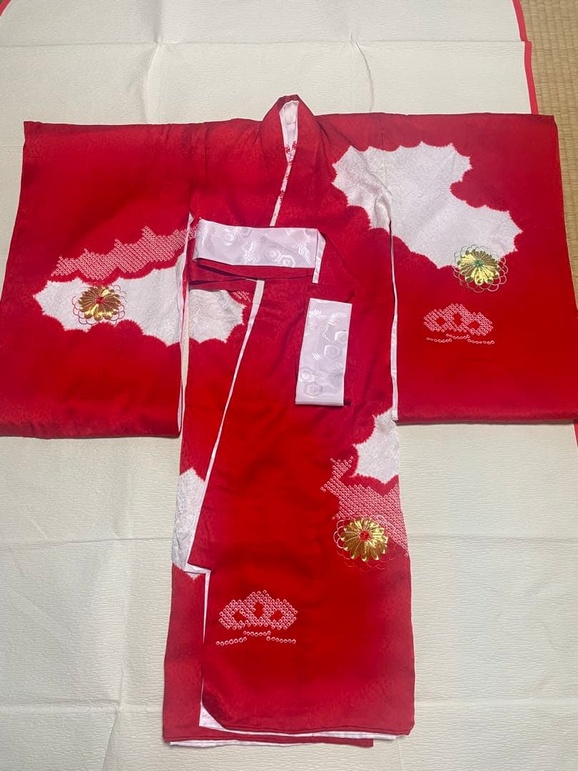 お宮参り　産着　掛け着　金駒刺繍　絞り　正絹　高級　半襟　七五三　女の子　長襦袢