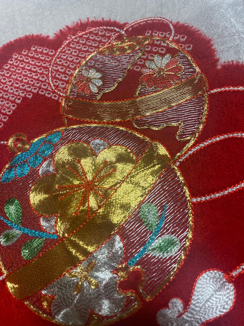 お宮参り　産着　掛け着　金駒刺繍　絞り　正絹　高級　半襟　七五三　女の子　長襦袢