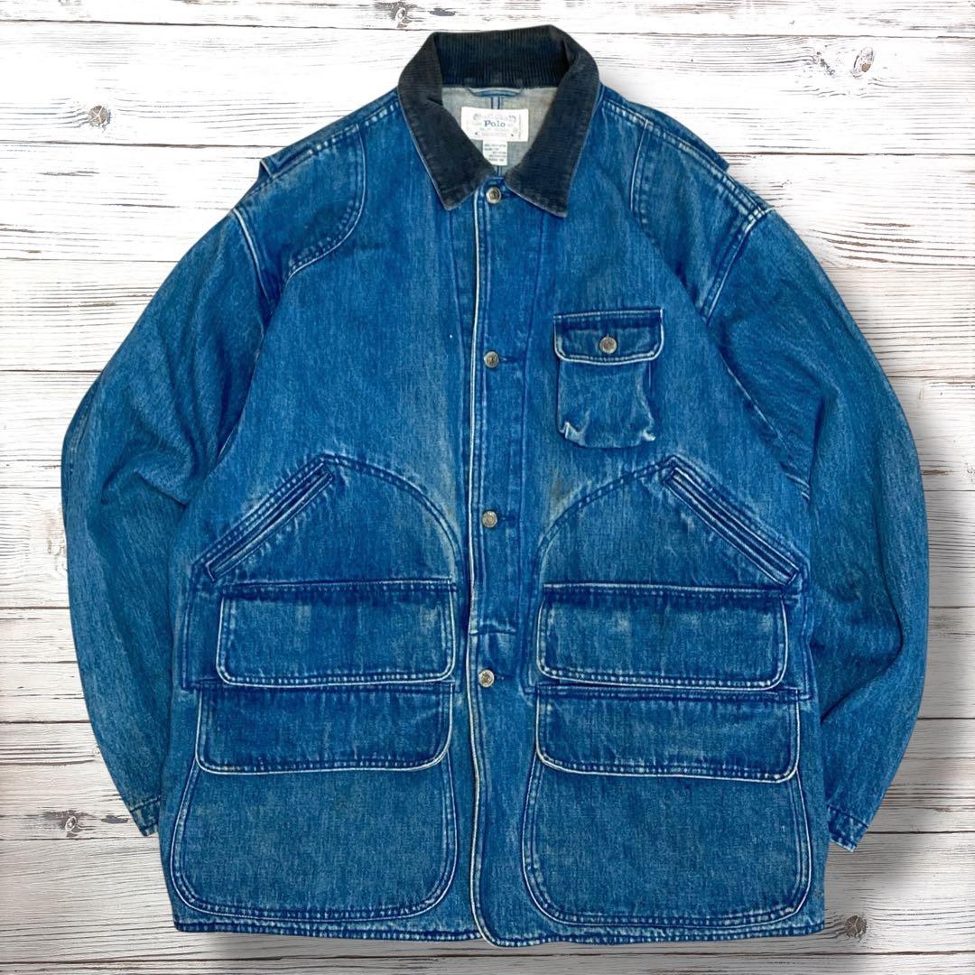 80s ポロ ラルフローレン デニムジャケット シンプル 青 M 1780